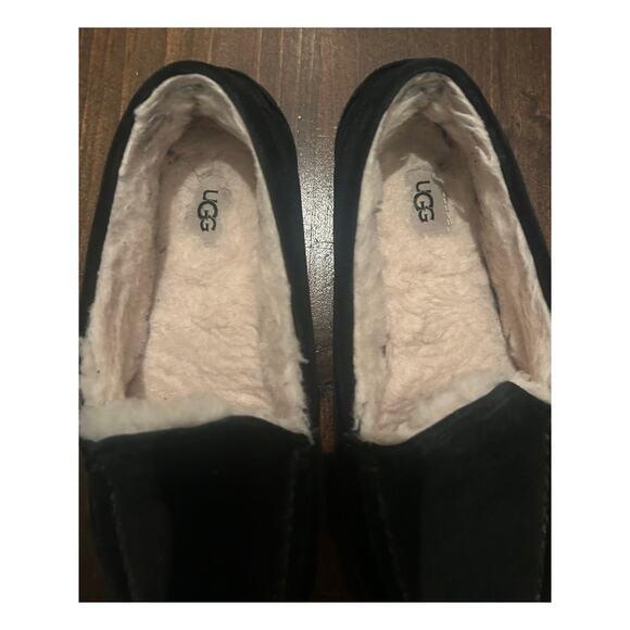 UGG Mens Ascot Black Suede Leather Sheepskin Lined Slip On Loafer‎ Slippers Sz 6 - Picture 7 of 10
